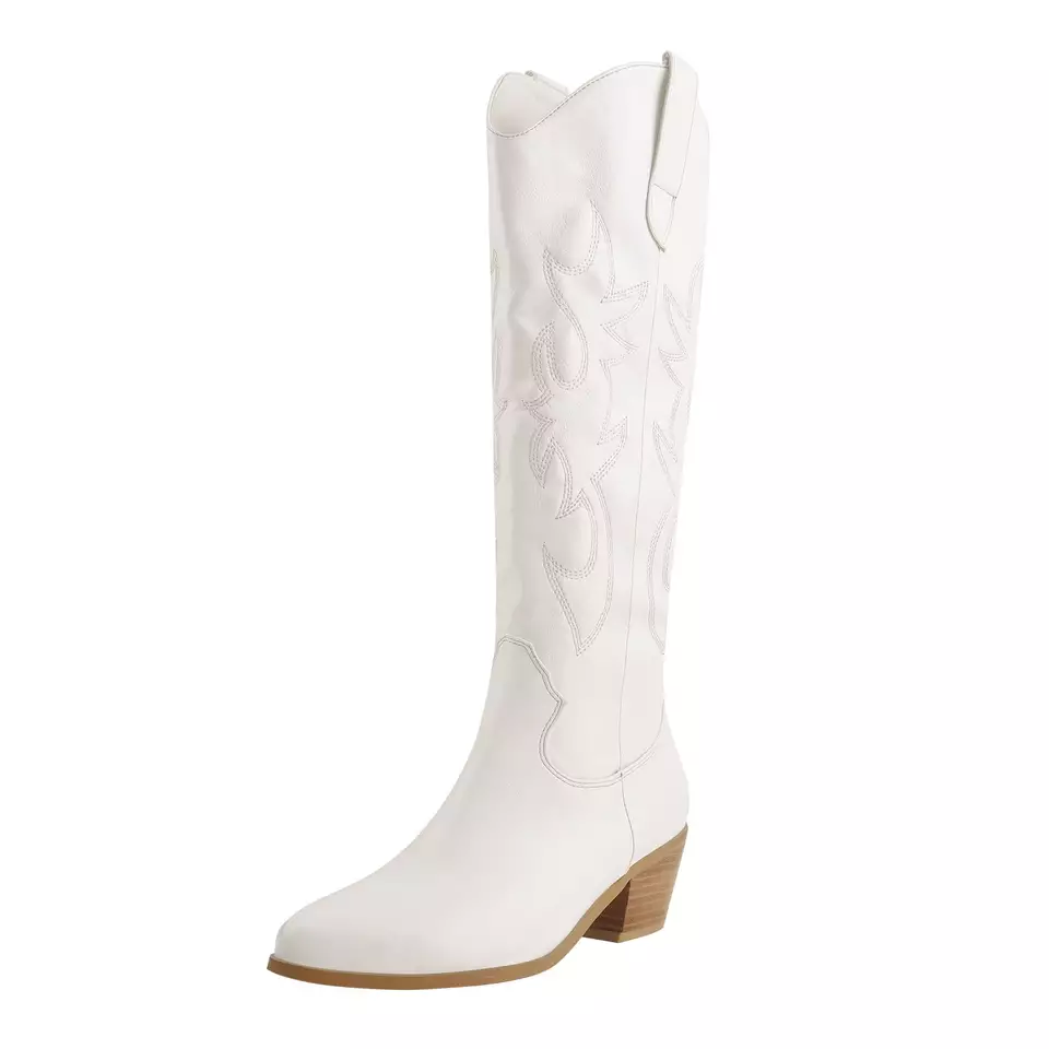 Support OEM/ODM PU leather western knee high denim white black cowgirl boots